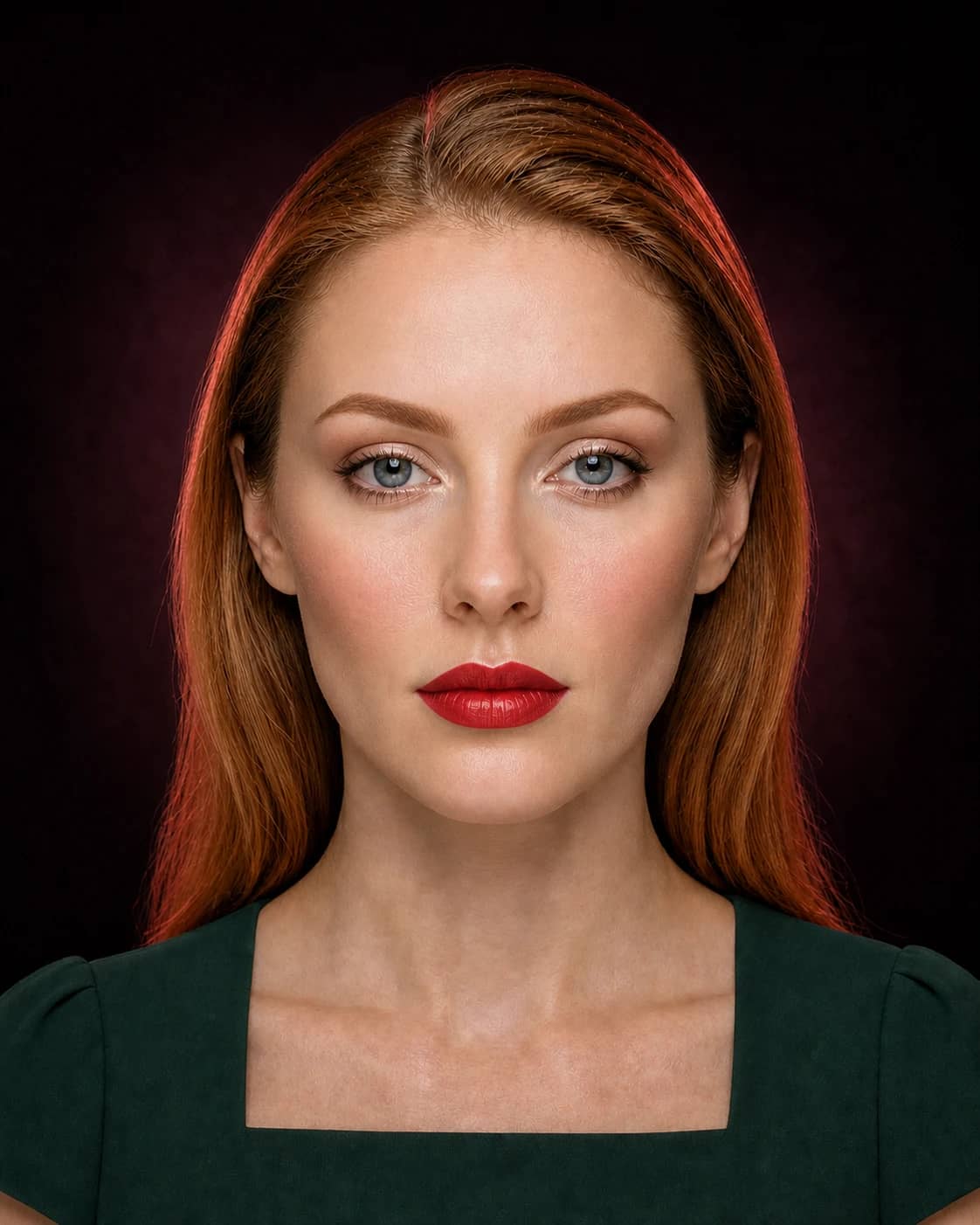 Portrait after a virtual classic red lipstick try-on