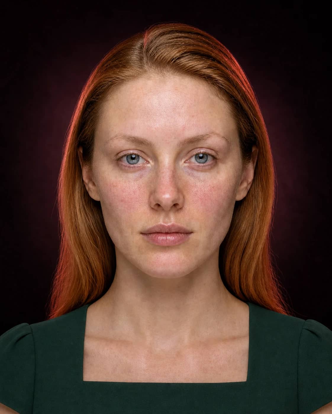 Fair-skinned strawberry-blonde woman before a virtual lipstick try-on